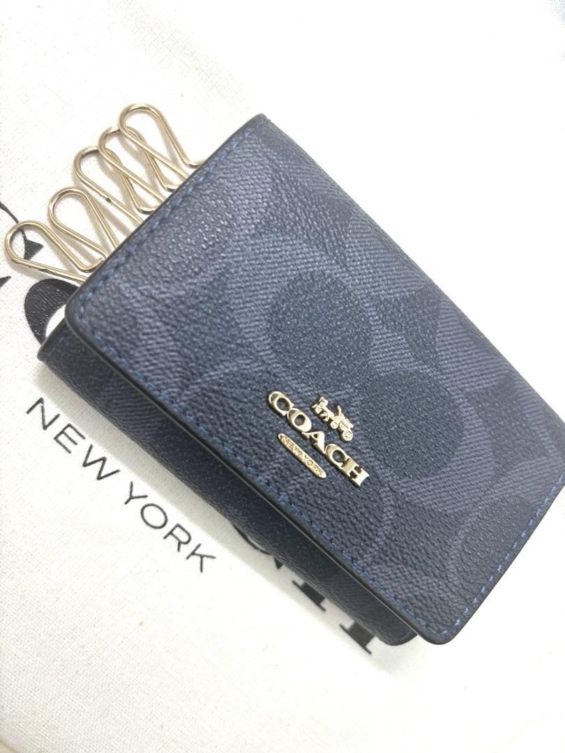 COACH コーチ キーケース　ネイビー　シグネチャー　キーホルダー 美品✨COACH コーチ キーケース ネイビー シグネチャー