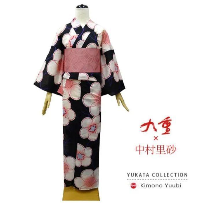 高級綿麻浴衣】◇九重×中村里砂ブランド浴衣単品レア！大人の黒