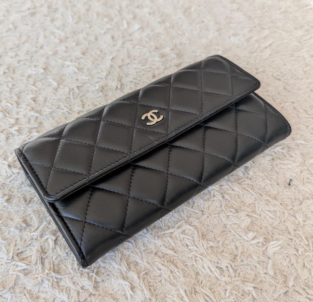 冬の感謝セール ラムスキン 長財布 シャネル A50096 CHANEL 黒 O.G Gカード 小物