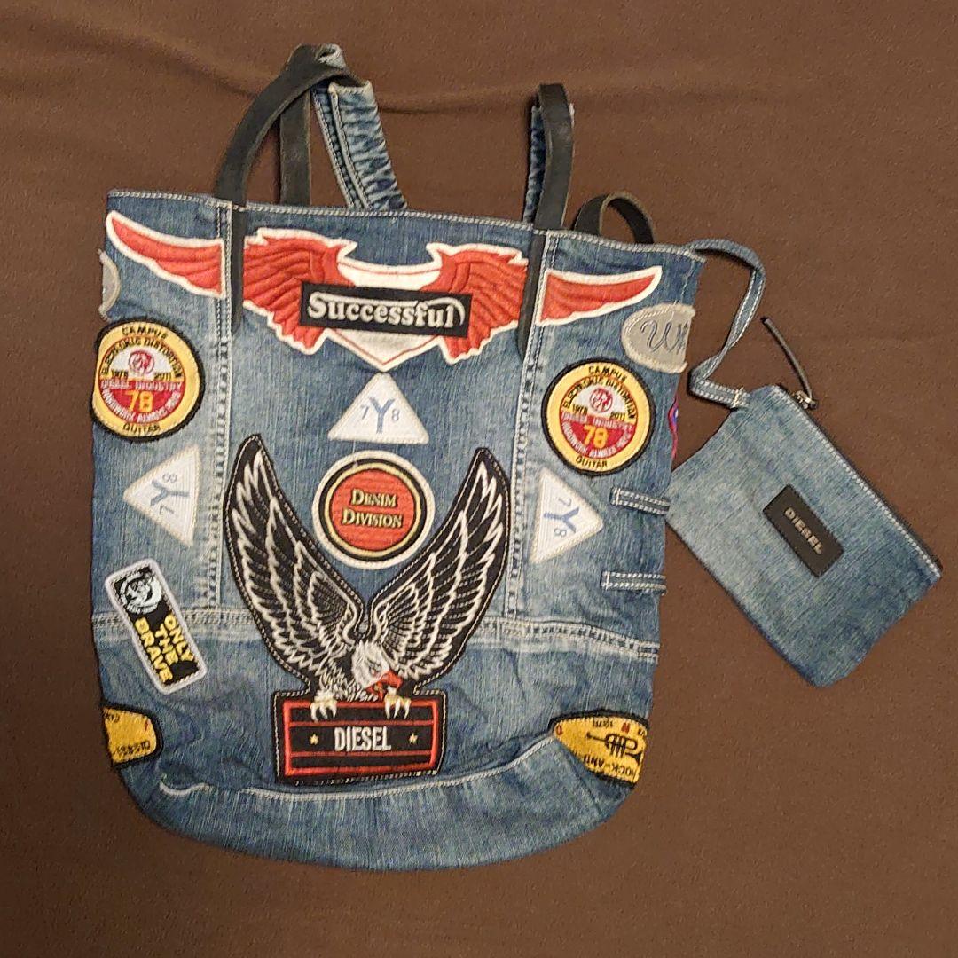 ディーゼル　DIESEL デニム　トートバッグ　ワッペン　ビンテージ加工