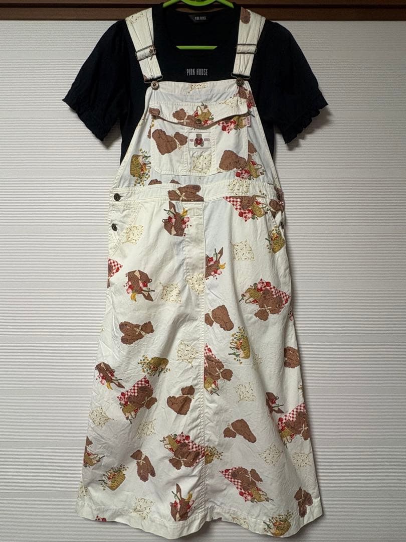 PINK HOUSE ピクニック柄サロペット＆パフスリーブTシャツセット