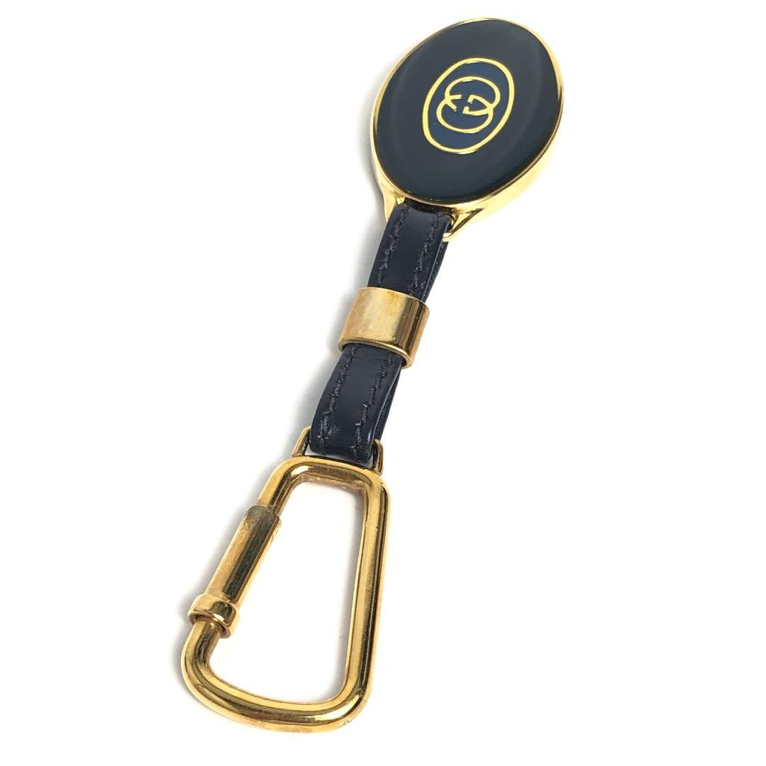 GUCCI オールドグッチ キーホルダー GG ネイビー系カラー ヴィンテージ