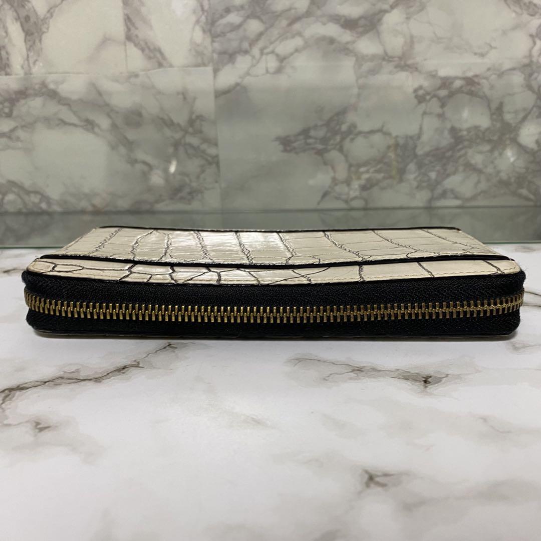 美品 croco クロコダイル 長財布 ラウンドファスナー ジッピー 本革 ワニ