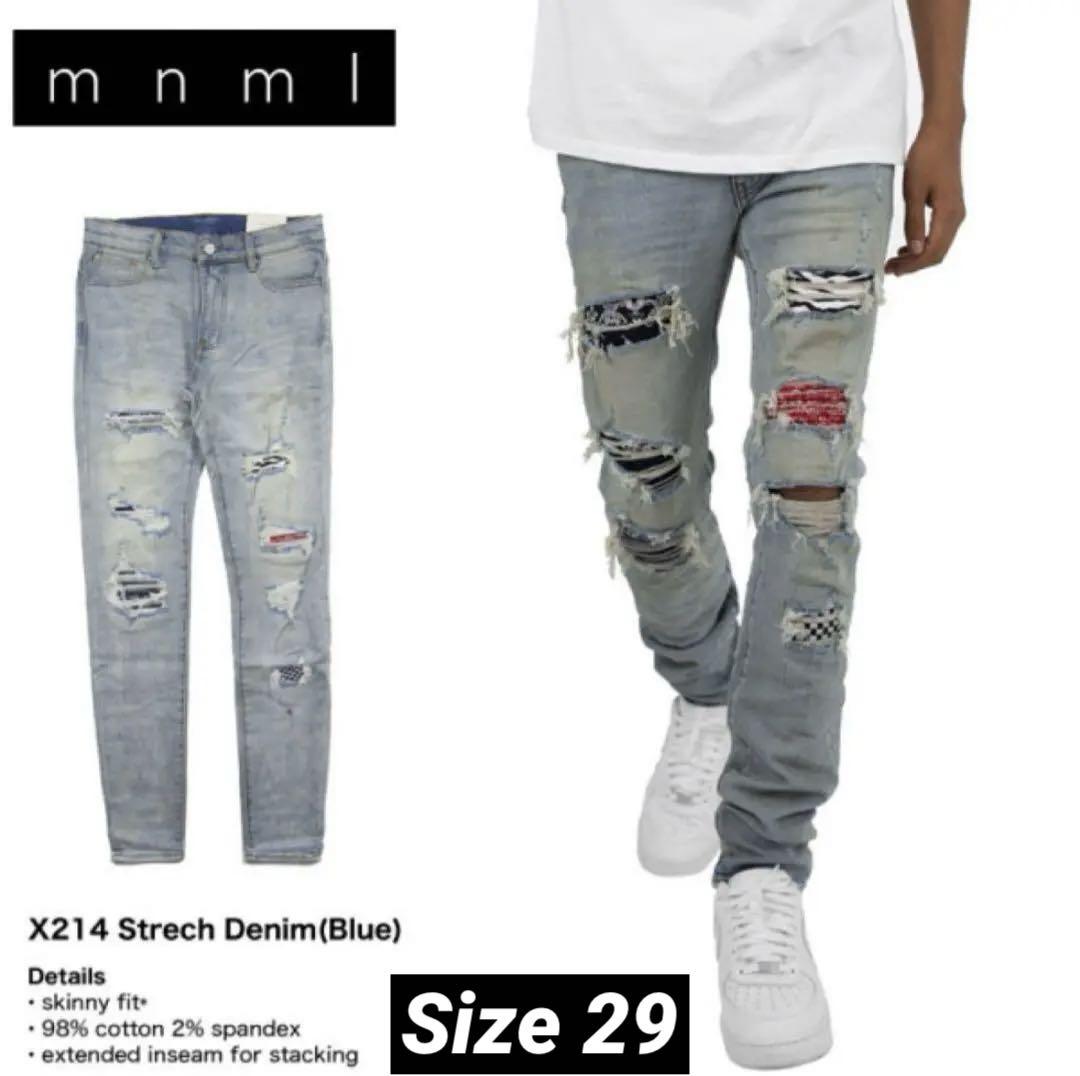 【美品】mnml X214 ミニマル リペア スキニー デニム パンツ バンダナ