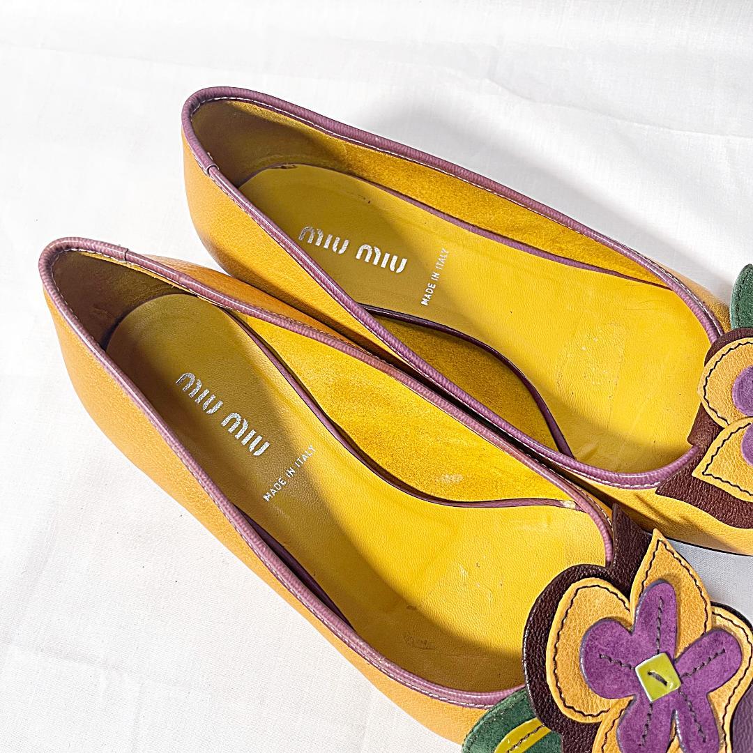 miu miu ミュウミュウ レザーパンプス フラットシューズ 黄色