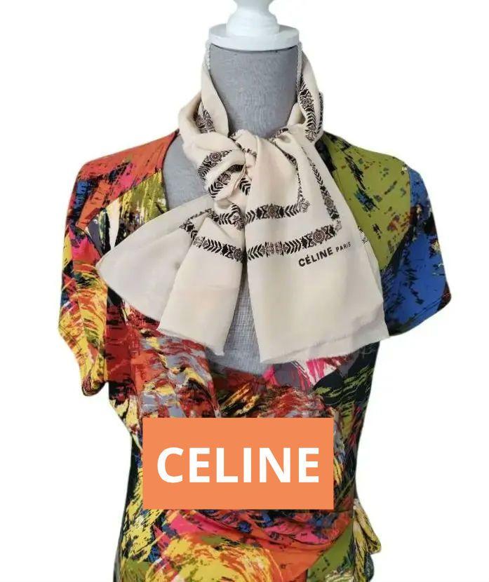 CELINE シルク スカーフ(119x29cm)