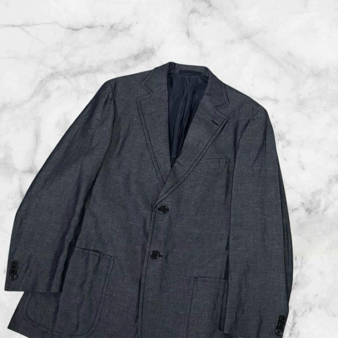 【美品】エルメネジルドゼニア　春夏テーラード ジャケット　デニム　リネン混　50