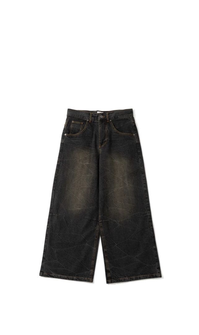 BlessU ダークグレー ワイドレッグデニム