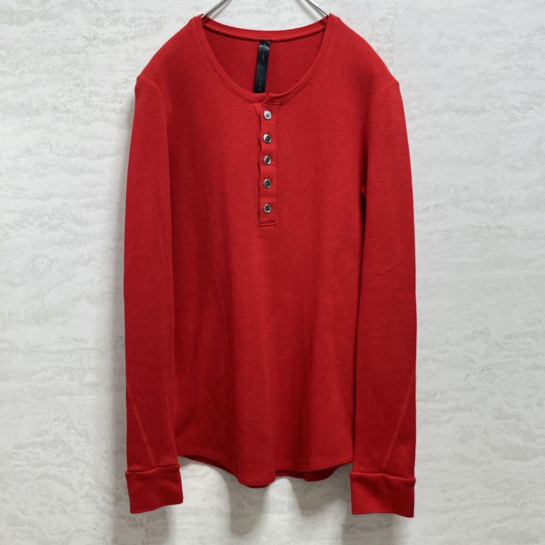 美品『WJK』ヘンリーネック/長袖カットソー/マイクロワッフル/深紅/リブ袖/L
