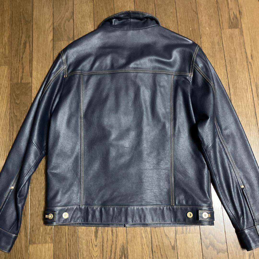 ファクトリー製　レザージャケット　リーバイス1stタイプ　ネイビー　XL  本革