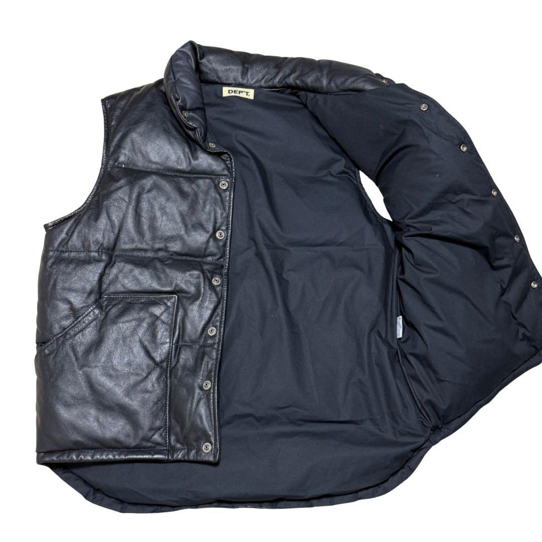 最大87%offの人気SALE! 90s DEPT. レザーダウンベスト ブラック ヴィンテージ 古着 牛革L DEPT 【送料無料】