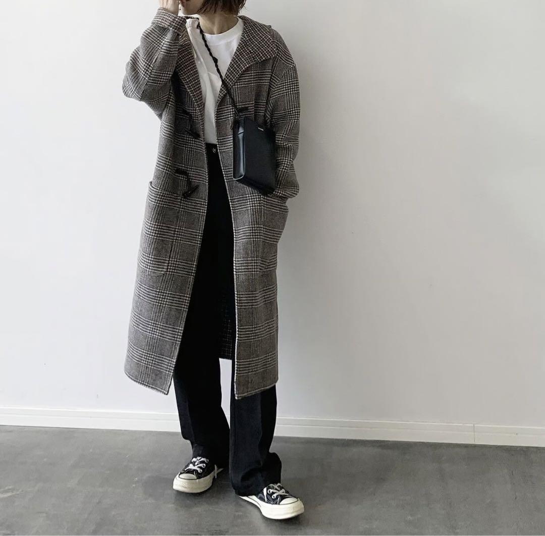 グレンチェックウールリバーコート oksoon
