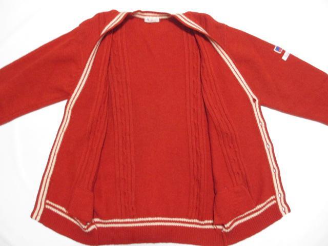 パパス PAPAS★長袖カーデ セーター メンズ M相当 赤レッド 高級貝ボタン
