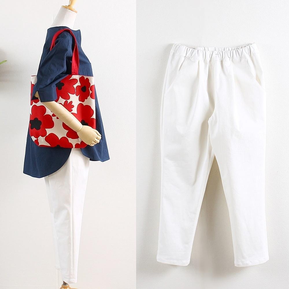 HAND-MADE ストレッチテーパードパンツ (ホワイト)