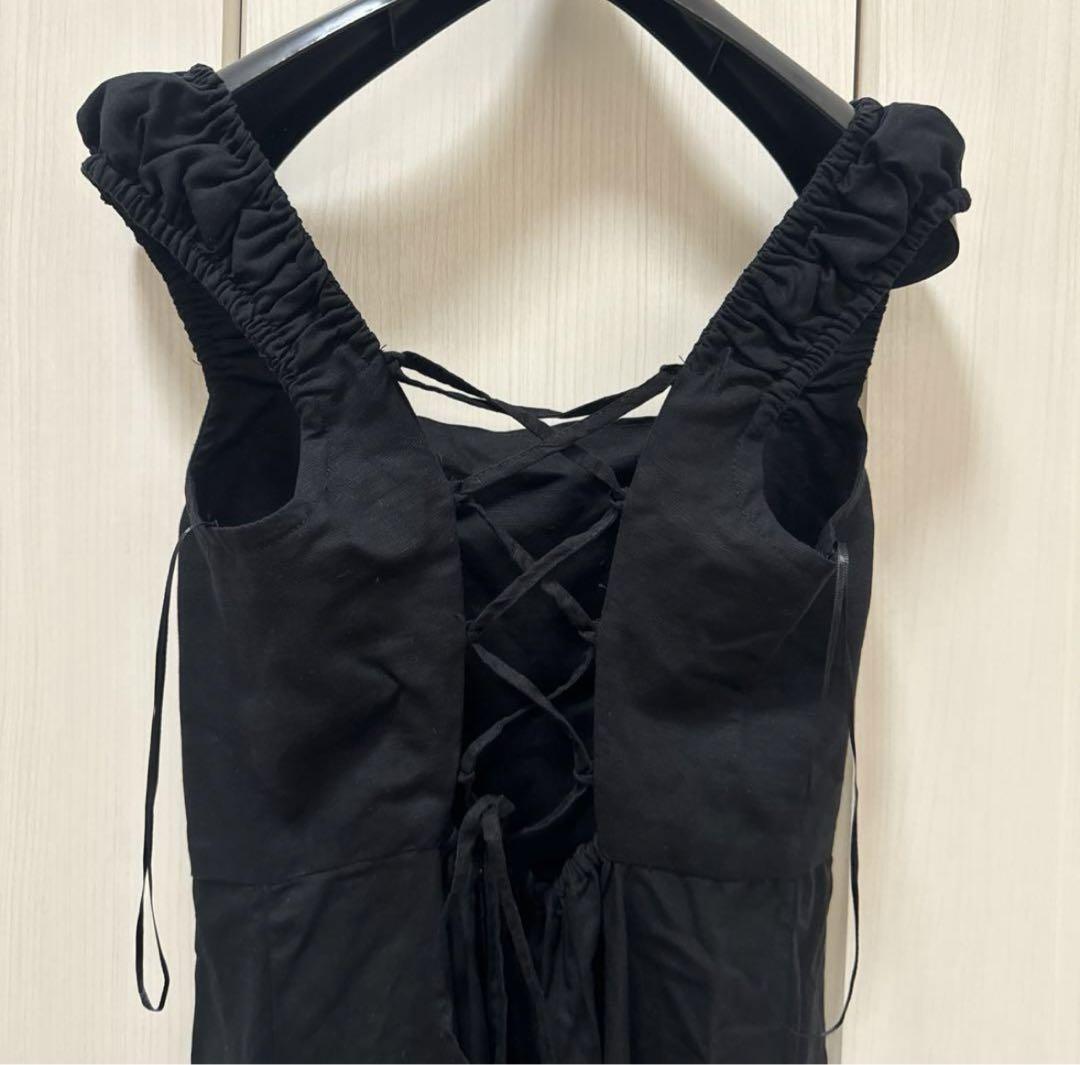 ☆ドイツ発*ZARA*新作*レースアップバックリネンワンピ/EL☆ ZARA リネンブレンドミディドレス バックレースアップワンピース