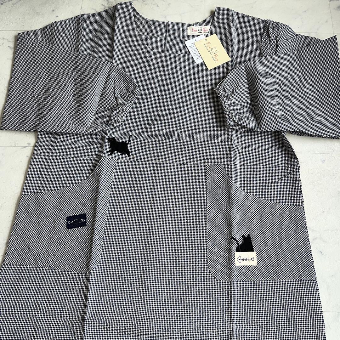 新品・タグ付き Rose Peco  ネコ柄  割烹着  エプロン 紺★ギンガム