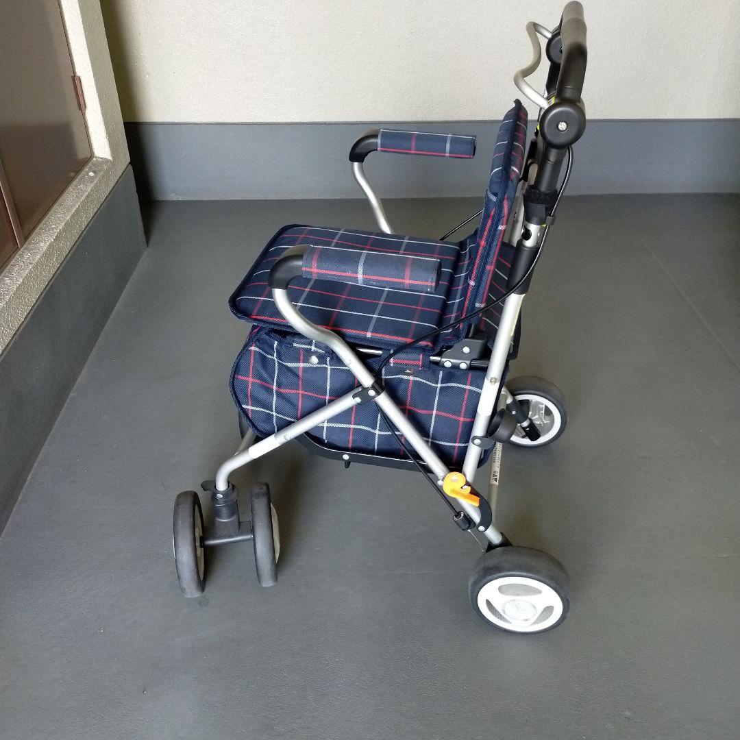 美品 Tianzi ネイビー チェック柄 シルバーカー ティコブST07