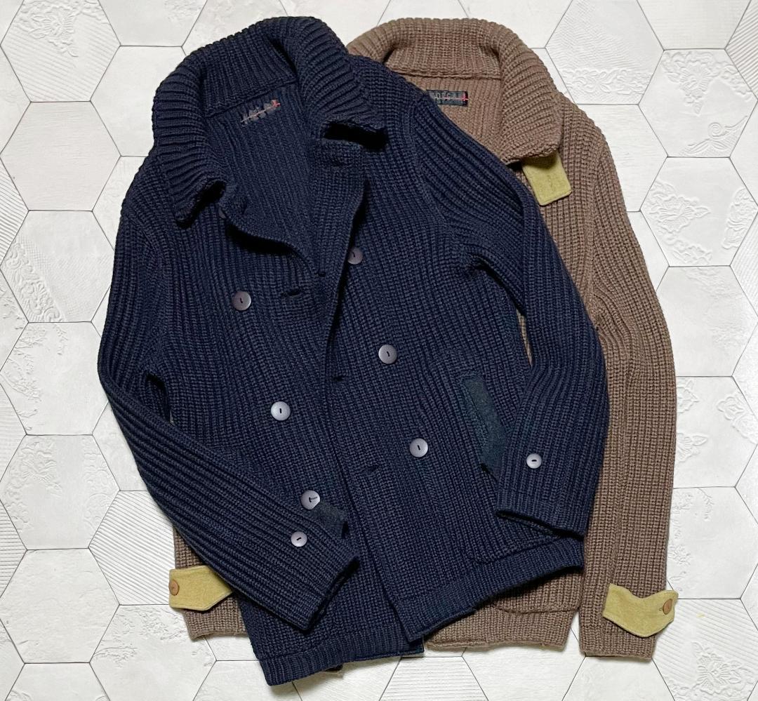 00s ほぼ新品 モルガン【MORGAN HOMME】圧縮ニットPコート 極細L
