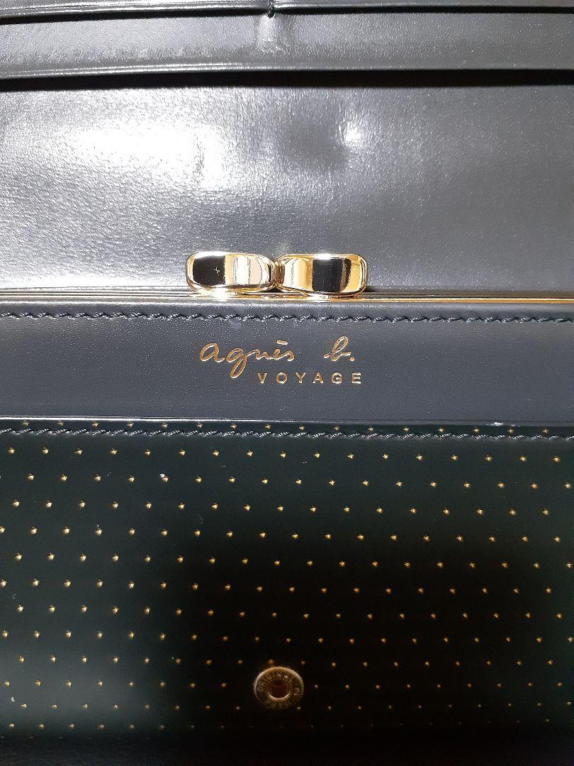 超美品☆アニエスベー がま口レザー長財布 ドット メタルロゴ