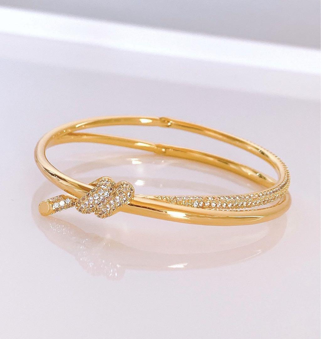 最高品質 イエローゴールドカラーリボンノット結び目バングルブレスレット 最高品質 イエローゴールドカラーリボンノット結び目バングルブレスレット