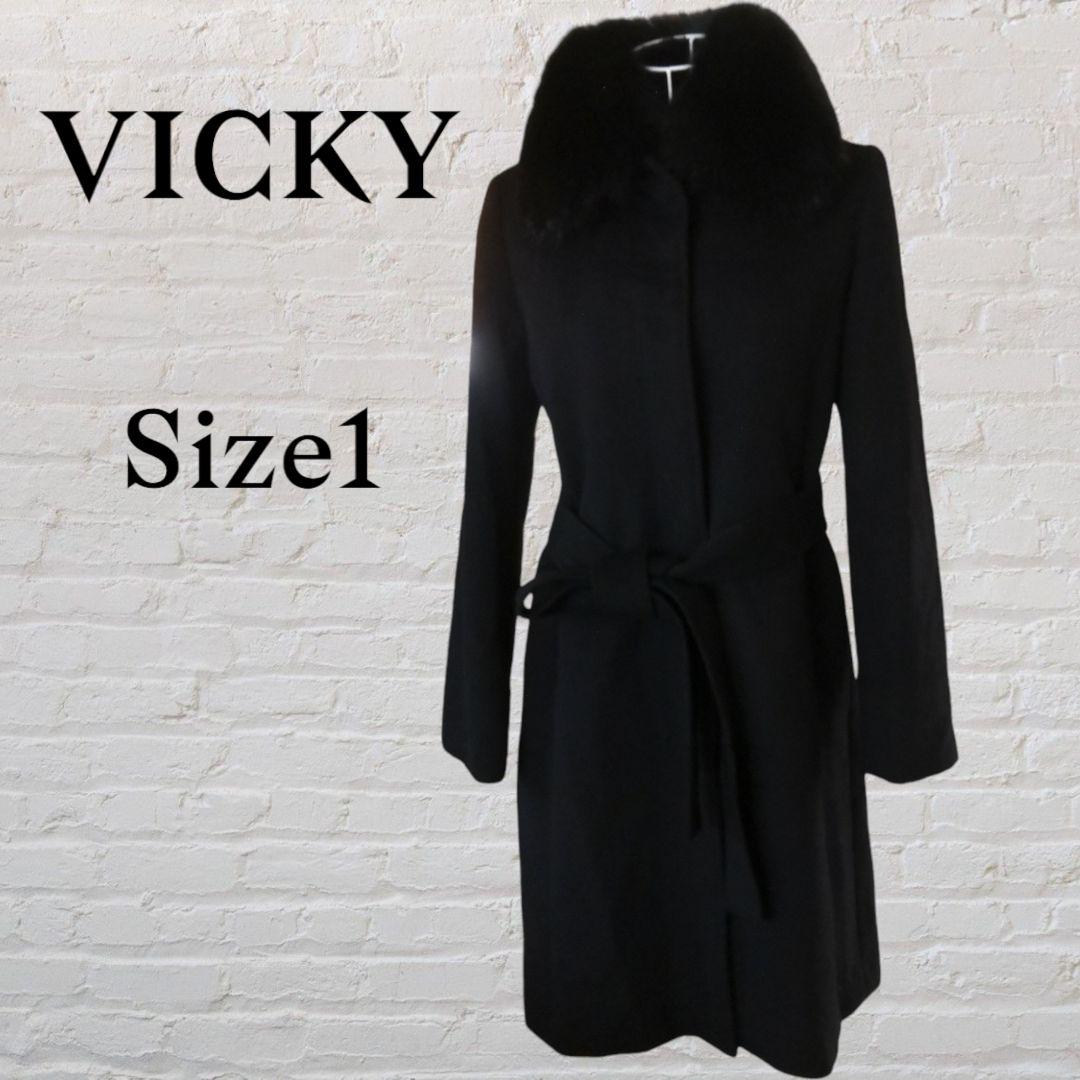 【ビッキー】/VICKY/チェスターコート/黒/ブラック/ベルト付き/アンゴラ ビッキー】/VICKY/チェスターコート/黒/ブラック/ベルト付き