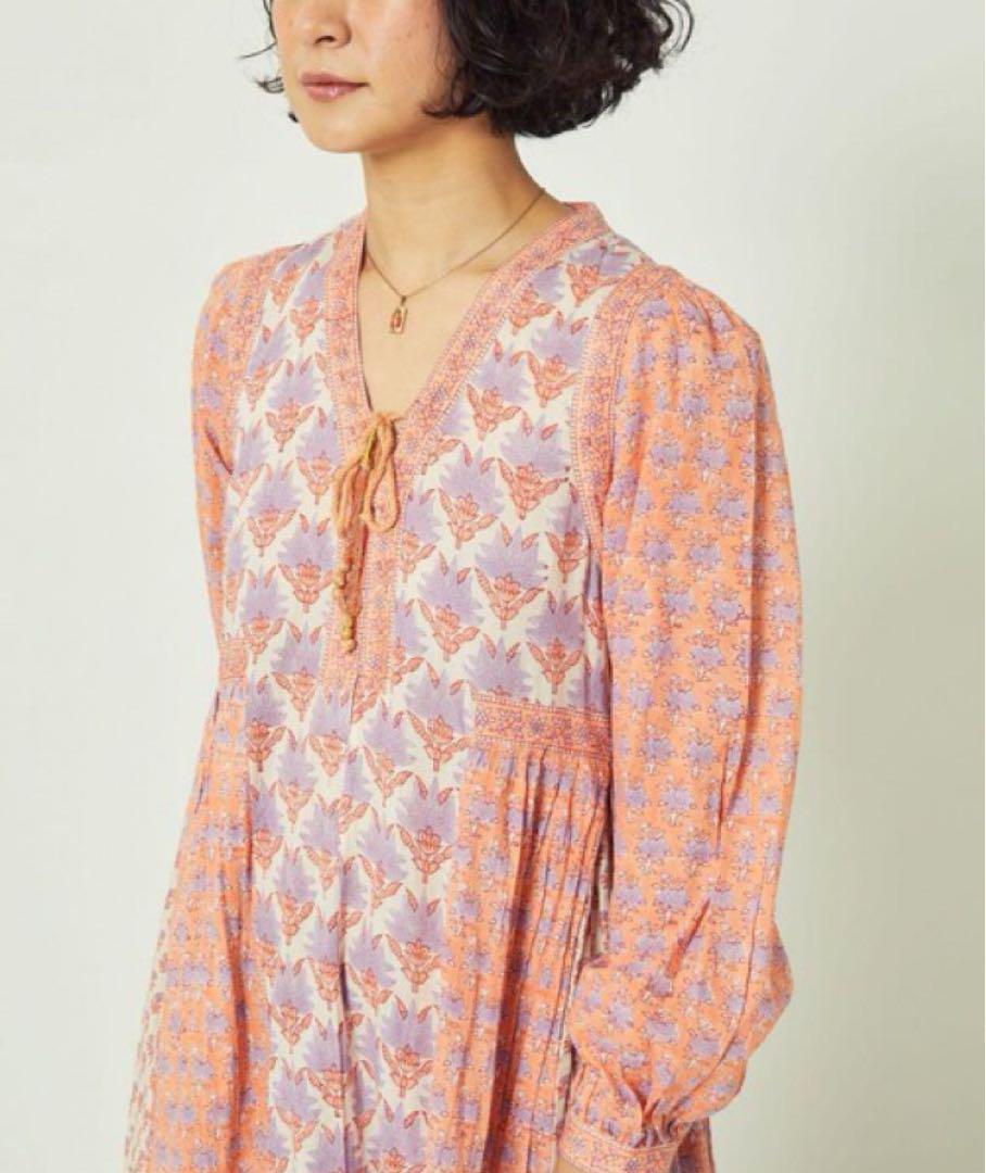 美品☆フリーダ インド木版エスニック フレア ロングワンピース
