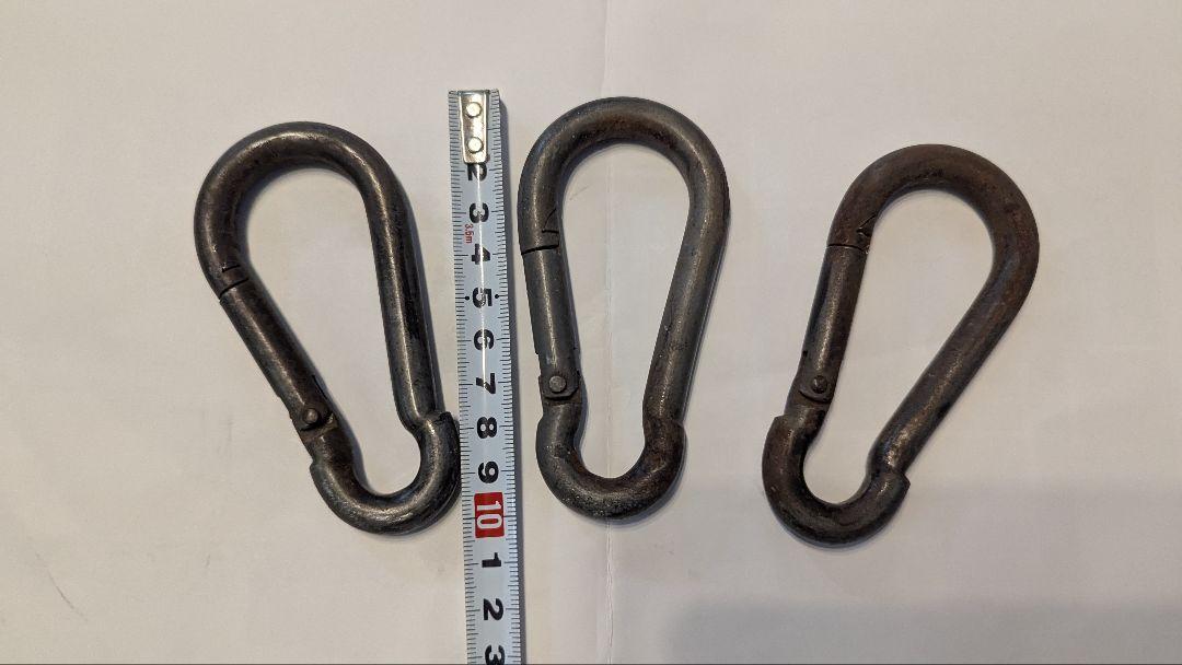 カラビナ 3個セット 金属　鉄　10cm　ヴィンテージ　登山　クライミング　工事