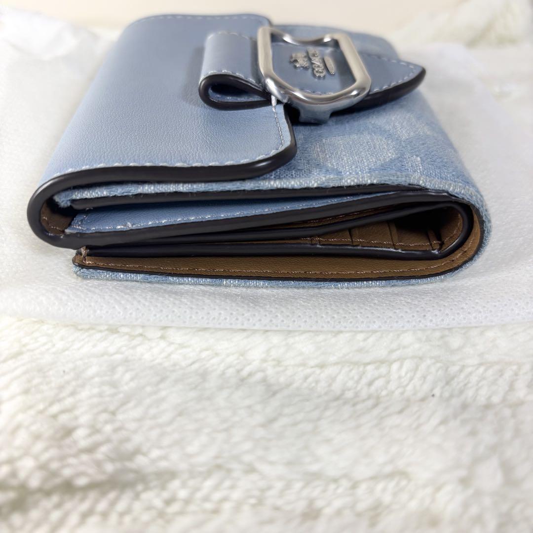 【激安通販 オンラインショップ】日用品 美品 COACH】コーチ CH151 ブルー シグネチャー 保存袋付き 小物