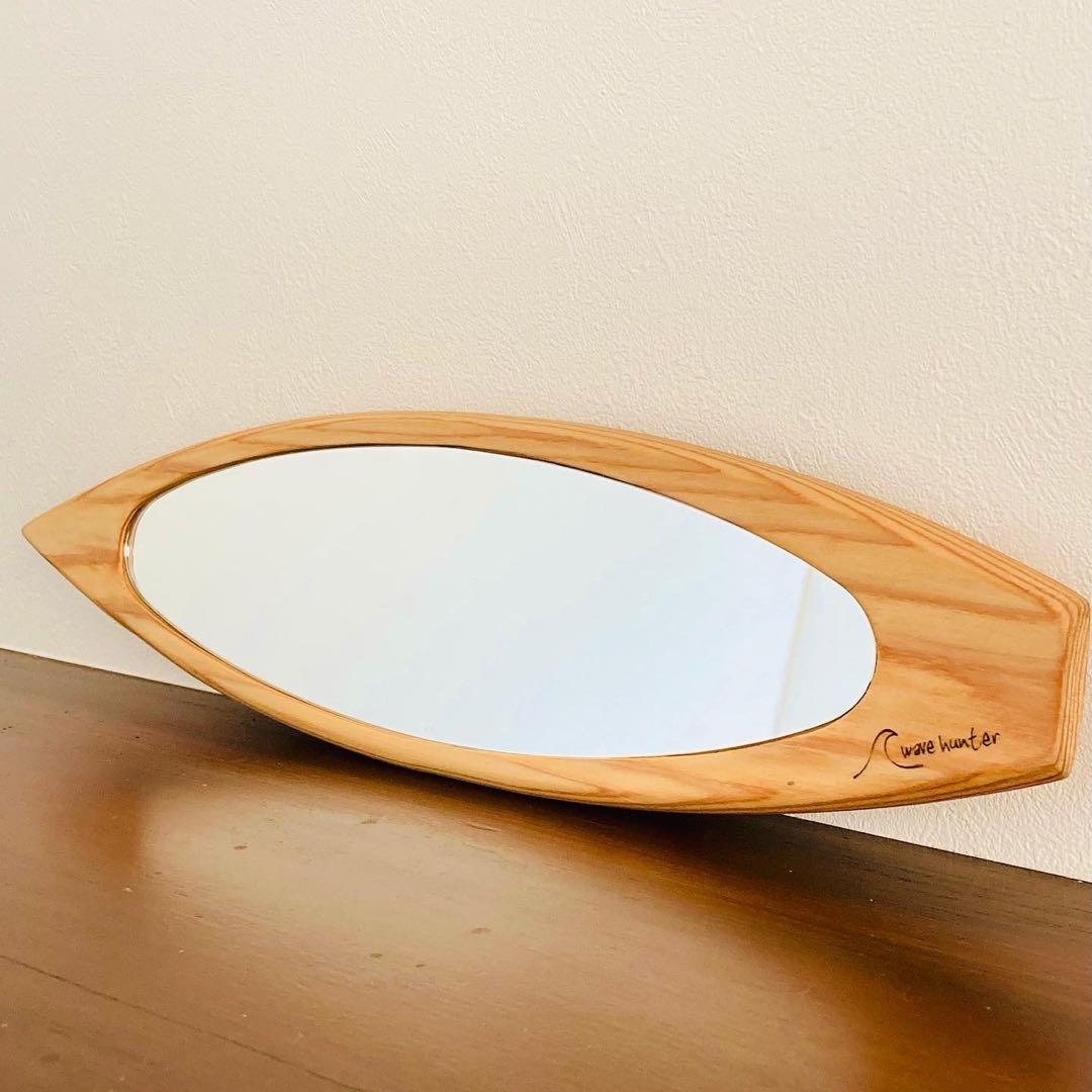 サーフボード型　ルームミラー  ショートボート版　木製 wave hunter オリジナル サーフボード型 ルームミラー ショートボード