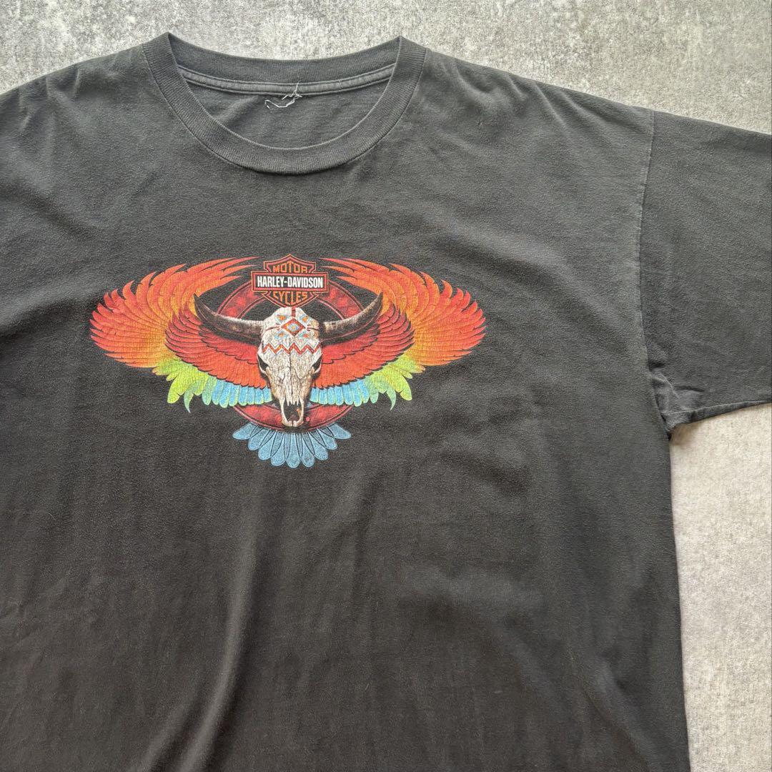 90s ハーレーダビッドソン　両面　フェード　ブラック　黒　エンブレム　Tシャツ