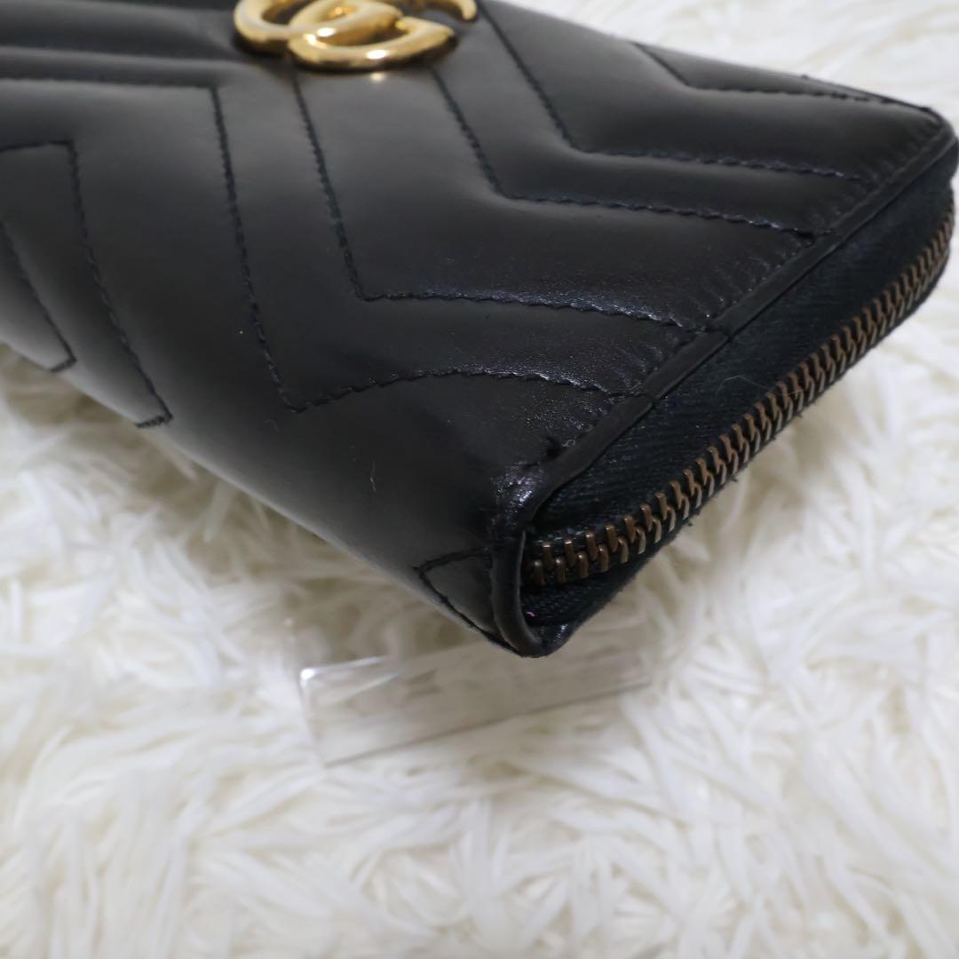 GUCCI ジップアラウンドウォレット GGマーモント 長財布 黒 GUCCI ジップアラウンドウォレット GGマーモント 長財布 黒