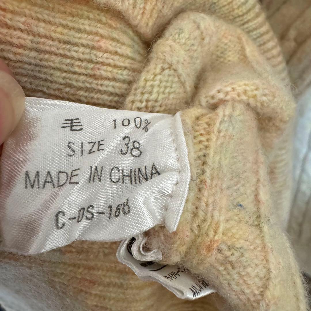 ELLE ニット トップス ケーブル 黄色 イエロー ハイネック ロング 長袖