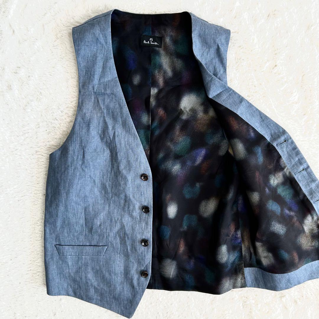 美品 希少 ps Paul Smith 水玉柄 麻 リネン100% ベスト