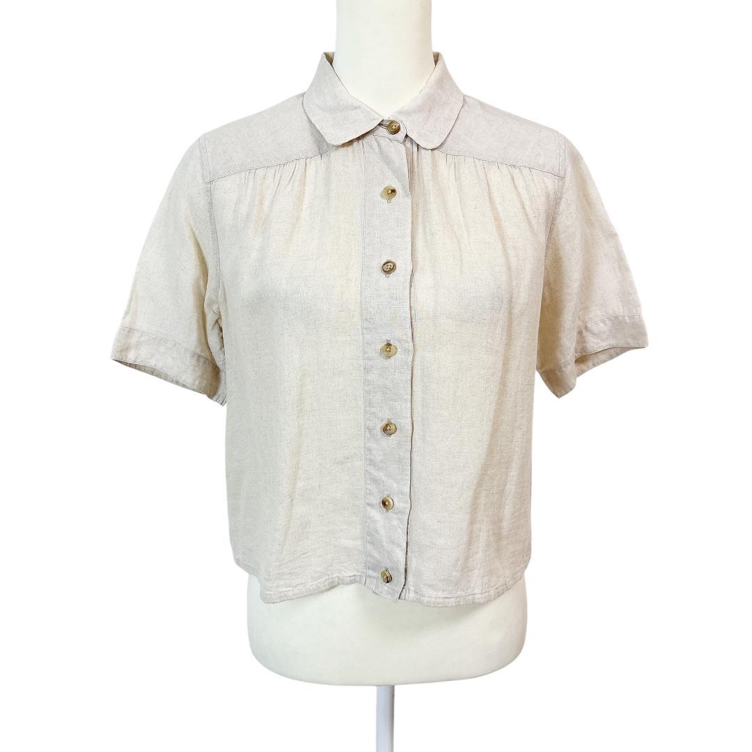【美品】マーガレットハウエル 麻100％ 半袖リネンシャツ 1 ライトベージュ 美品】マーガレットハウエル 麻100％ 半袖リネンシャツ 1 ライト