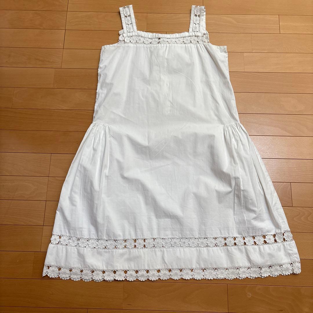 フランス　アンティーク　ヴィンテージ　サンドレス　ホワイトドレス