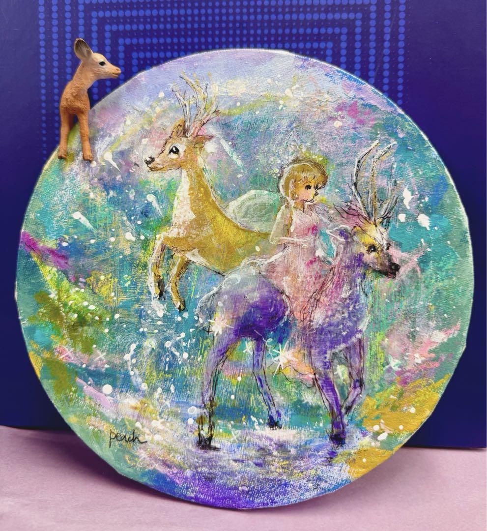 まゆ　奇跡の跳躍　　絵画原画+ミニdoll子鹿