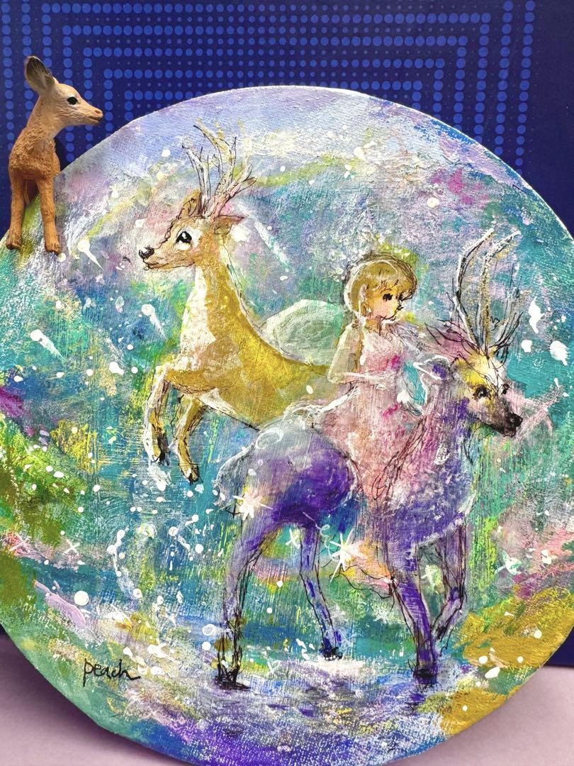 まゆ　奇跡の跳躍　　絵画原画+ミニdoll子鹿