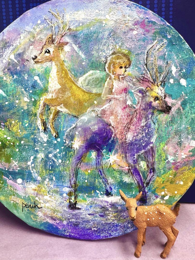 まゆ　奇跡の跳躍　　絵画原画+ミニdoll子鹿