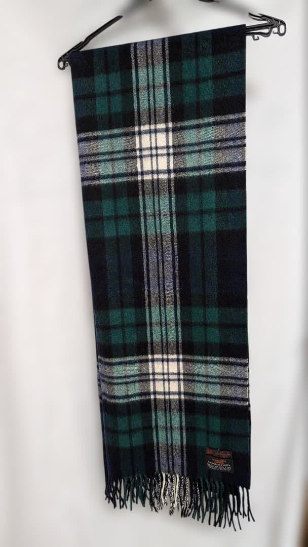 OLDEnglandタータンチェックストール グリーン系アンゴラOLD ENGLAND