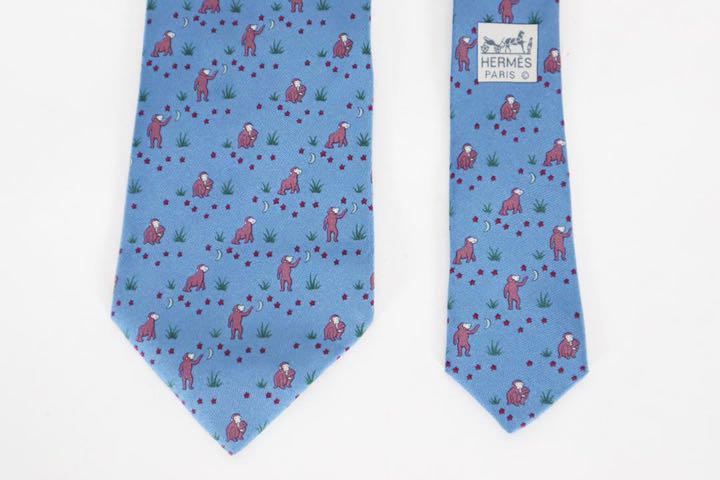 HERMES サル モンキー アニマル ブルー apPzg-m86789729401 エルメス ネクタイ シルク セール