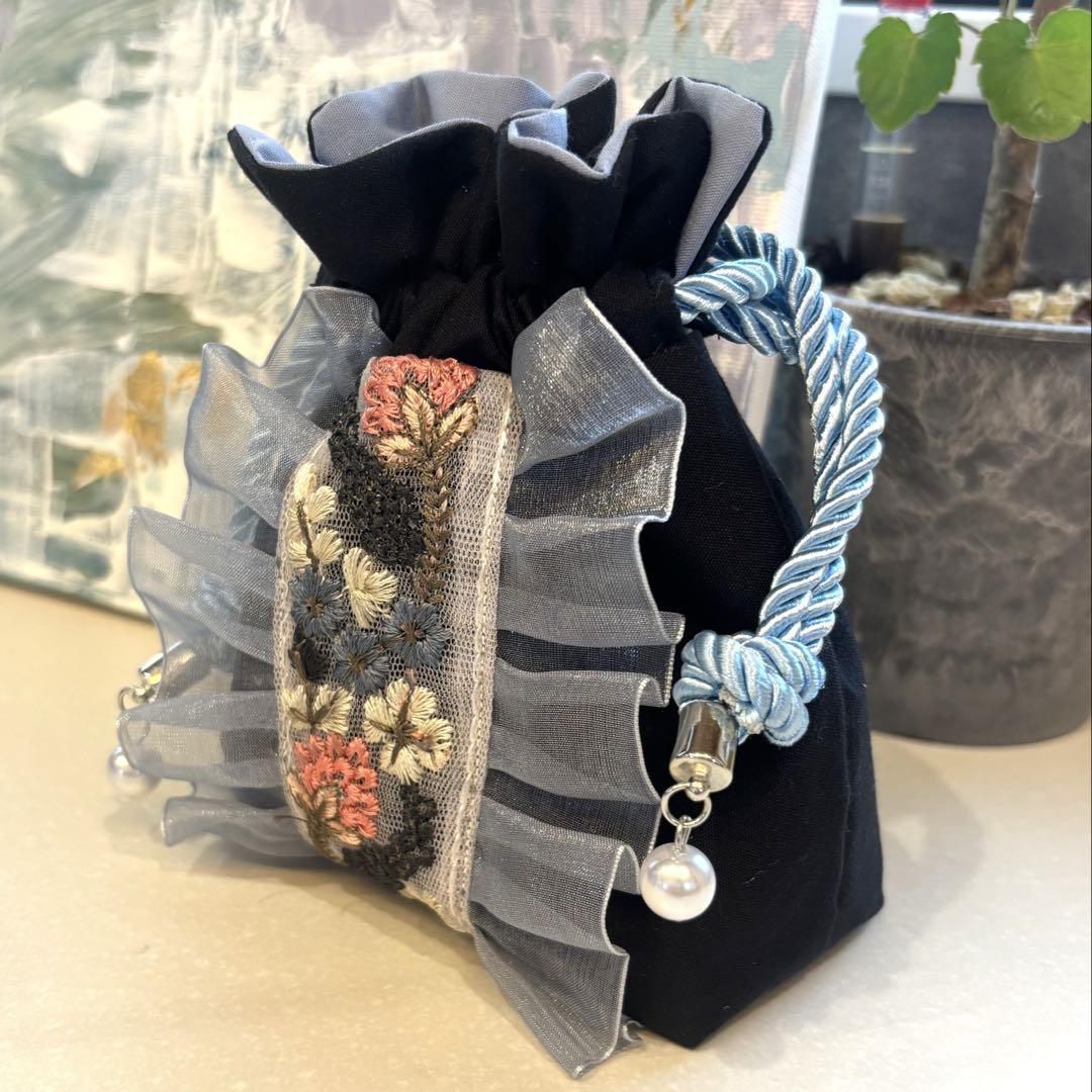 オーダー インド刺繍リボン ミニミニ巾着 ポーチ ハンドメイド