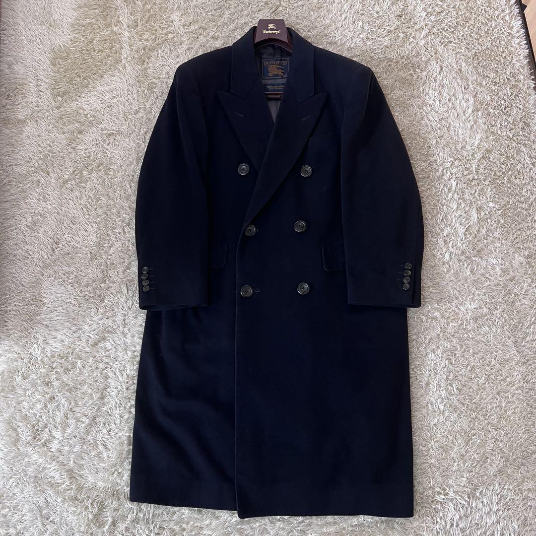 ☆極美品☆バーバリー　ダブルチェスターコート　カシミヤ100% ネイビー　L