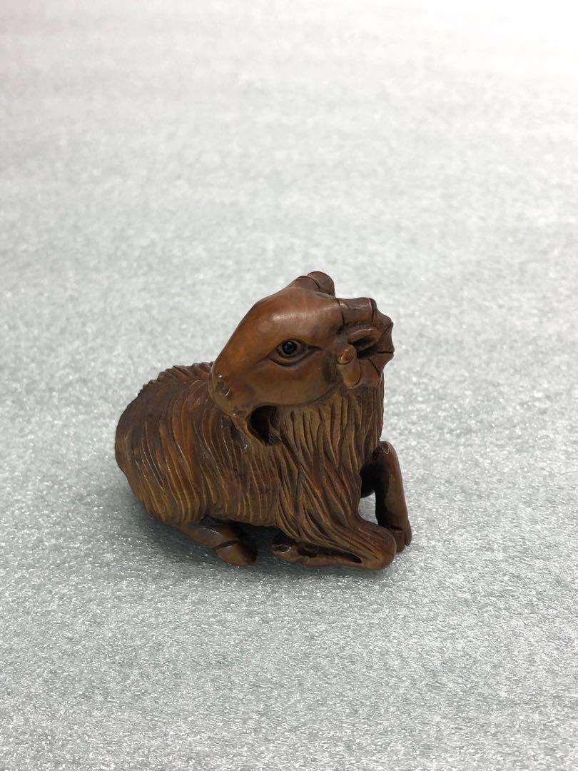 根付　羊　時代提物　木彫り