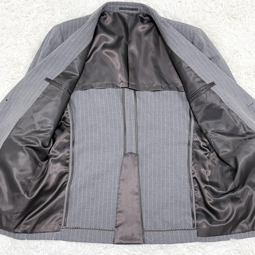 極美品　ジーユー　スリーピース　スーツ　セットアップ　ストライプ　グレー