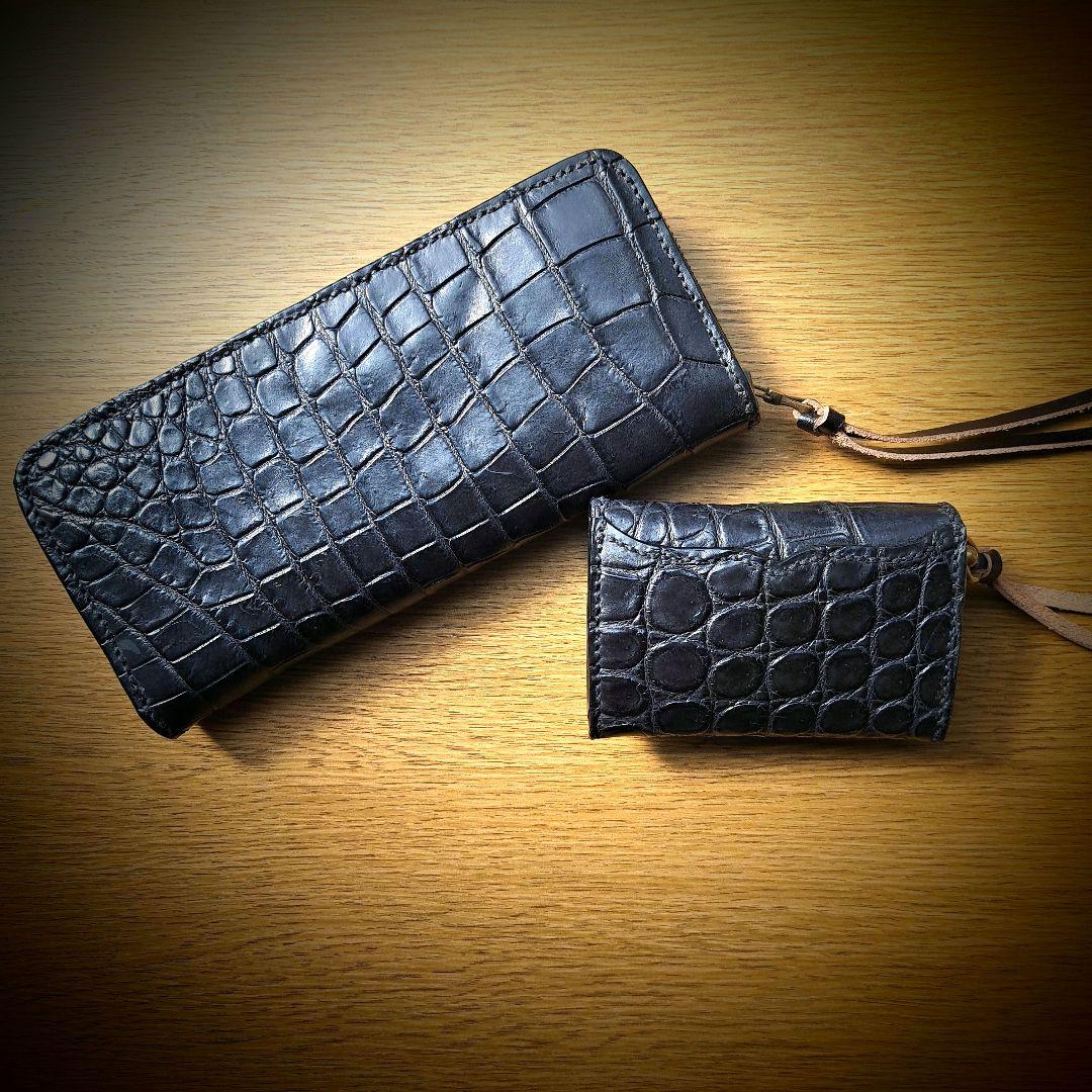 新品2点セット本革 オールレザー スモールクロコダイルポロサス長財布コインケース 画像1