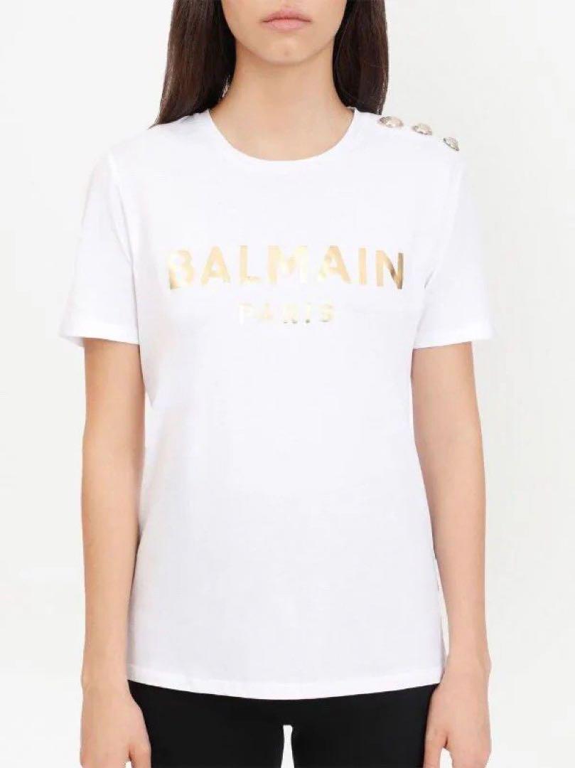 BALMAIN ホワイト Tシャツ ゴールドロゴ