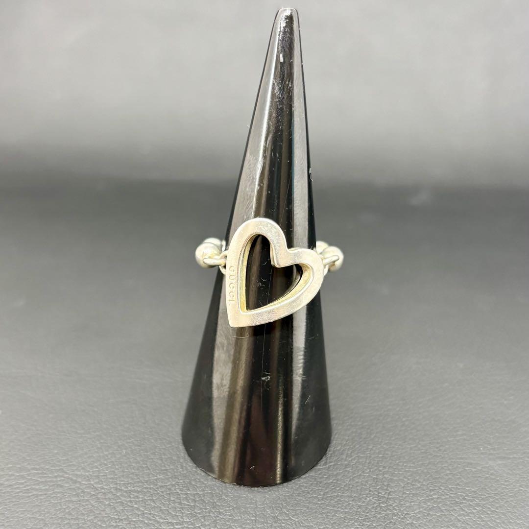 【美品】【グッチ】リング 指輪 ハート ボールチェーン シルバー925 7号