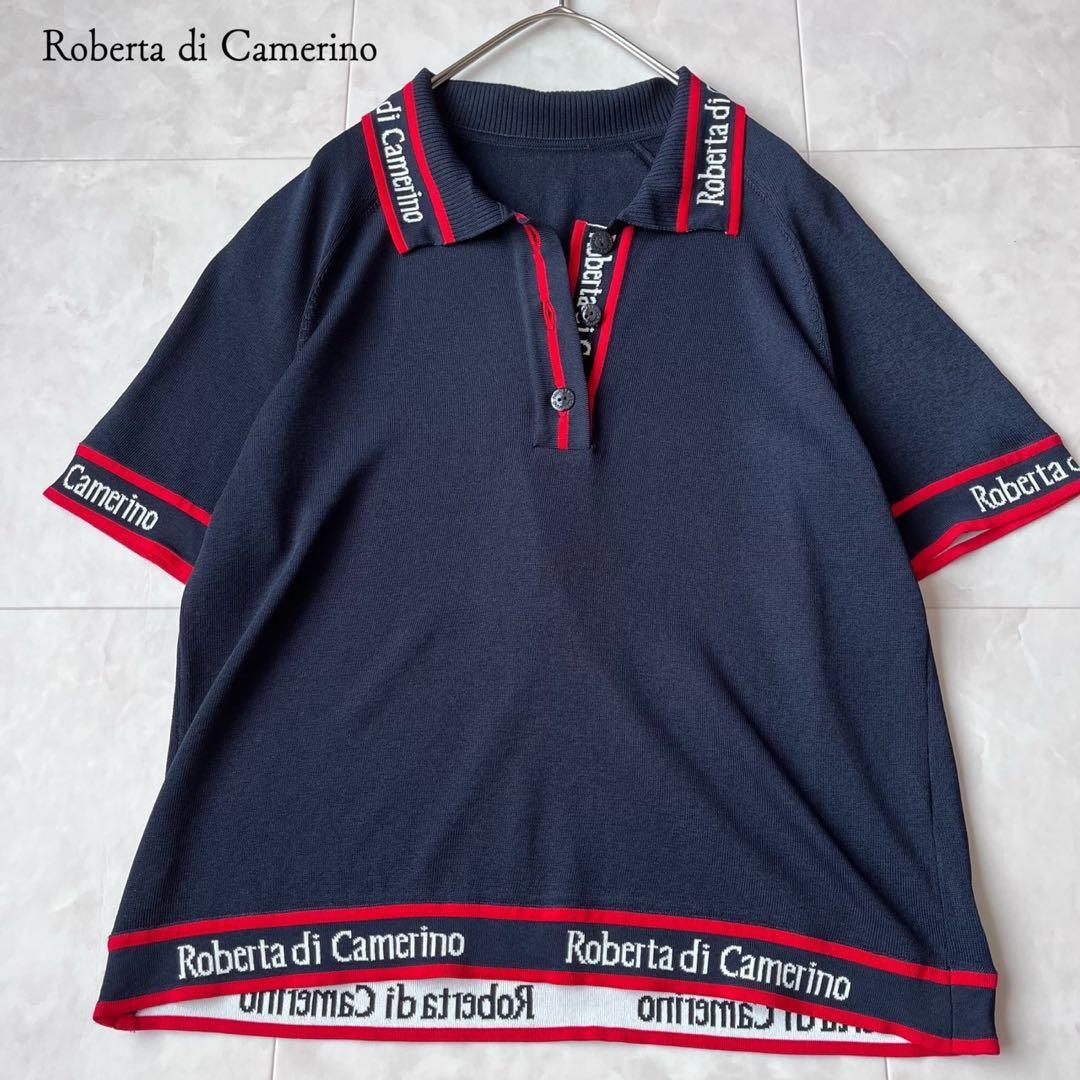 未使用に近い　ロベルタディカメリーノ　ポロシャツ　ロゴライン　ネイビー　ゴルフ