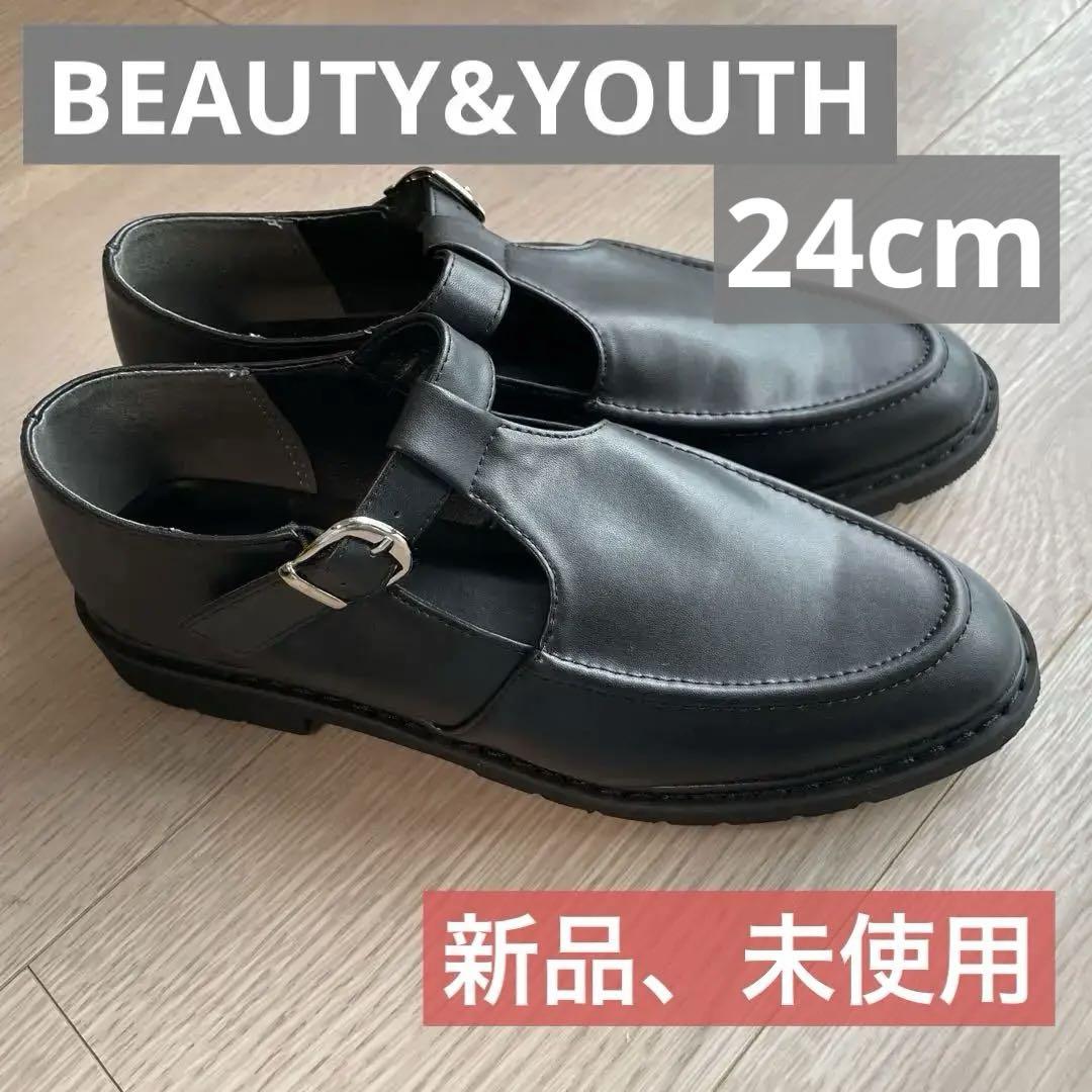 BEAUTY&YOUTH ローファー 黒 Tストラップ37h 美品 靴