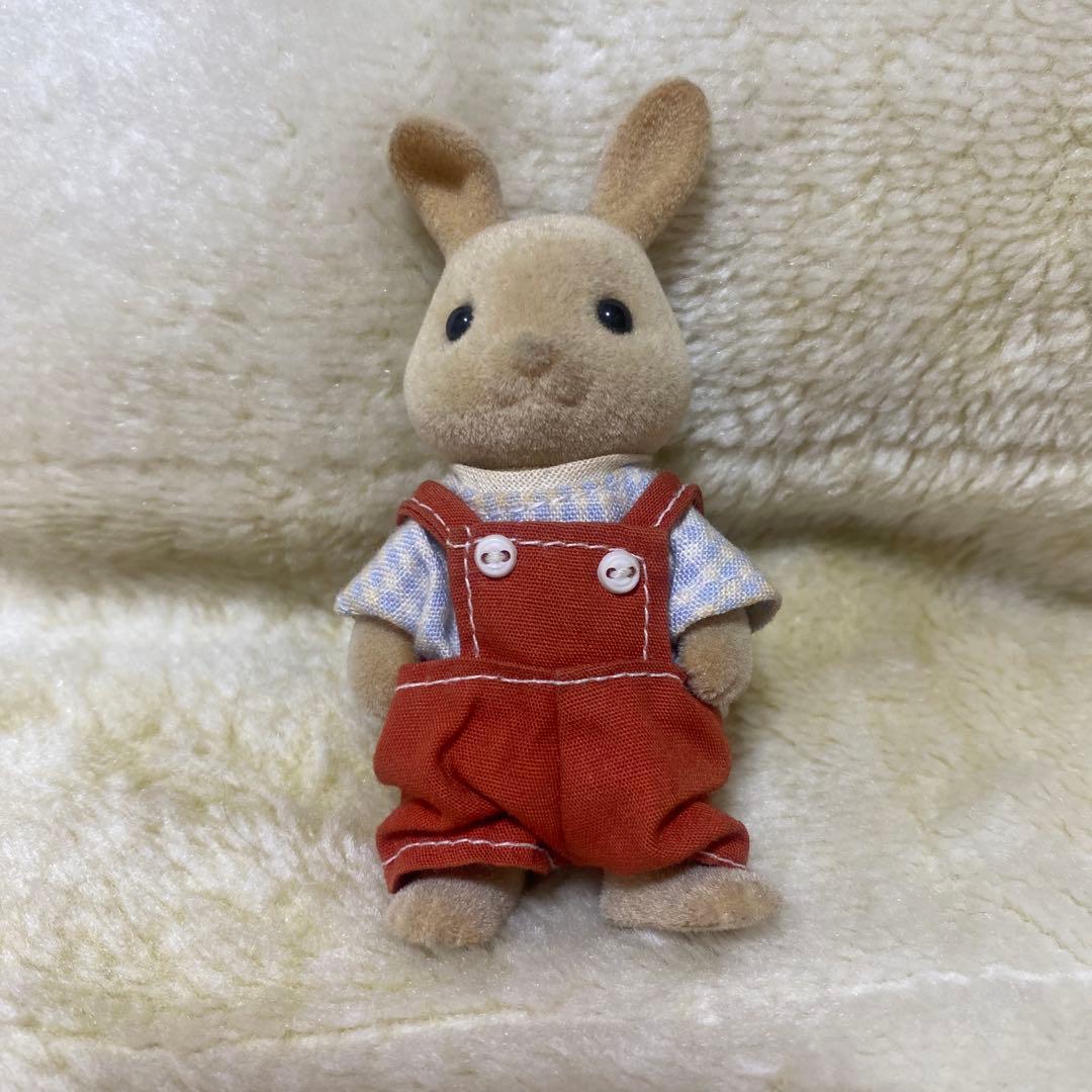 シルバニアファミリー 初期 耳折れウサギ 赤オーバーオール
